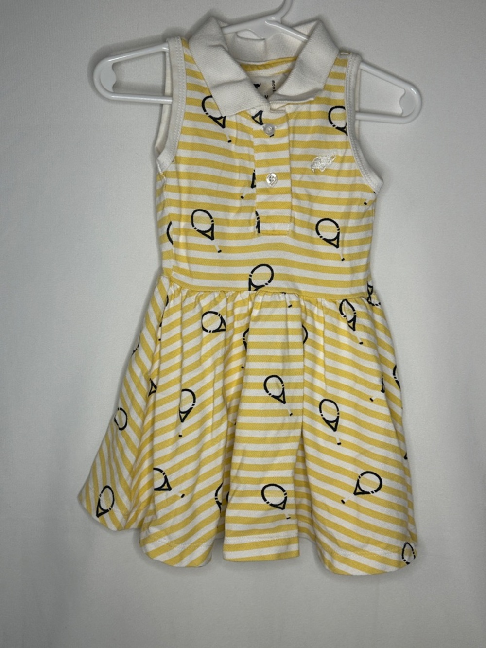 Toddler Organic Sleeveless Yellow Stripe Tennis Print Kids Dress
